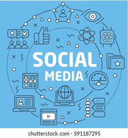 Linear illustration for presentations on blue background  social media