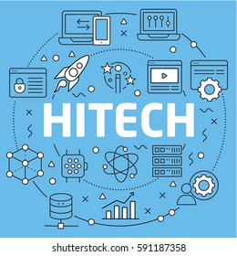 Linear illustration for presentations on blue background  hitech