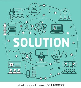Linear illustration for presentations on green background solutions