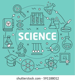 Linear illustration for presentations on green background science
