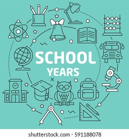Linear illustration for presentations on green background  school years
