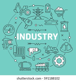 Linear illustration for presentations on green background industry
