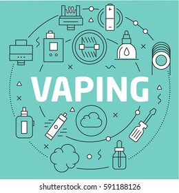 Linear illustration for presentations on green background vaping