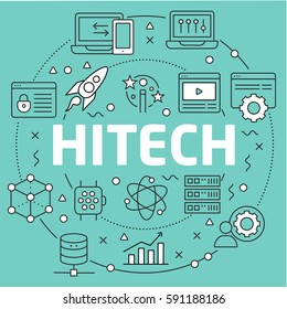 Linear illustration for presentations on green background hitech
