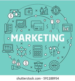Linear illustration for presentations on green background marketing