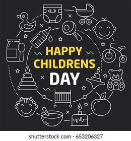 Linear illustration for presentations in the round happy childrens day