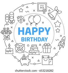 Linear illustration for presentations in the round happy birthday