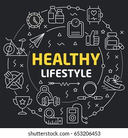 Linear illustration for presentations in the round healthy lifestyle