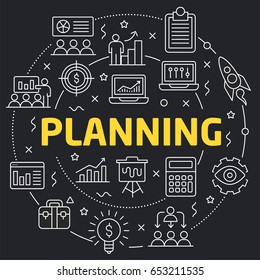 Linear illustration for presentations in the round planning