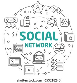 Linear illustration for presentations in the round  social network