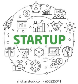 Linear illustration for presentations in the round startup