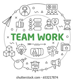 Linear Illustration Presentations Round Team Work Stock Vector (Royalty ...