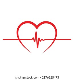 Linear illustration of a pulse with a heart on a white background