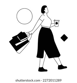Linear illustration of a purchaser with shopping bags in hand 