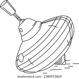 Linear illustration of retro spinning top. Vector outline drawing of whirligig toy