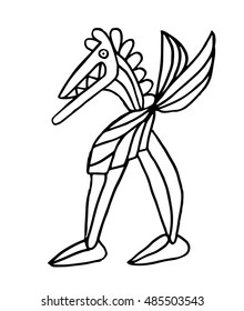 Linear illustration. Ridiculous character. Black and white art work. 