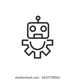 Linear illustration of a robot with a cogwheel body, representing engineering