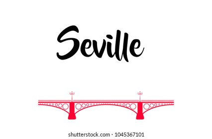 linear illustration of seville, triana bridge with the word seville written,, draw.