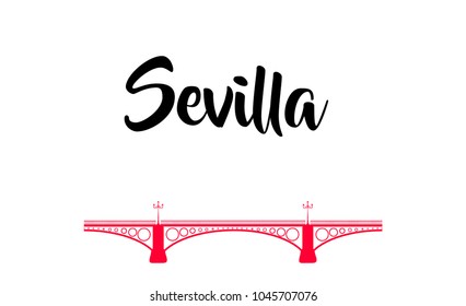 linear illustration of seville, triana bridge with the word seville written in spanish