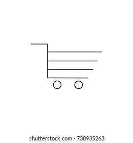 Linear illustration shopping basket, shopping cart from a supermarket on wheels on a white background.