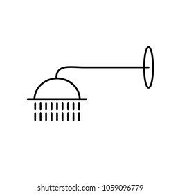Linear illustration of a shower icon, teeth cleaning, gel, hygiene, spa, bath accessories, foam, care, shower with water on a white background.