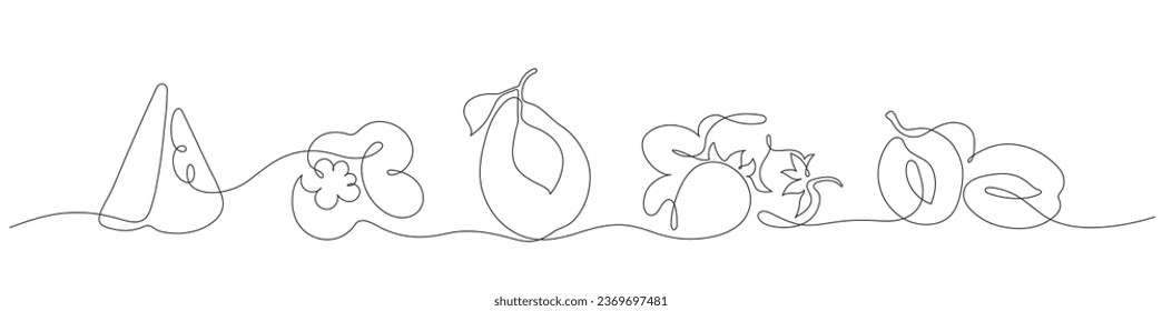 Linear illustration of simplified vector fruits and berries