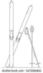 linear illustration of skis and ski poles