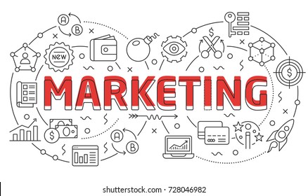 Linear illustration of a slide for the presentation marketing