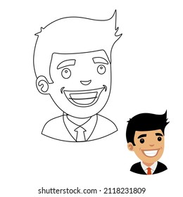Linear illustration of a smiling character with a tie. Coloring book for children.