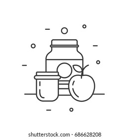 Linear illustration of sports nutrition. Protein shake. Vector style line icons.