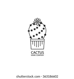 Linear illustration of succulent cactus in pots. Company corporate logo element design. Vector graphic set with cute florals. CACTUS