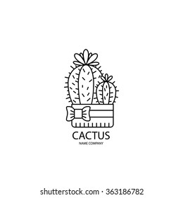 Linear illustration of succulent cactus in pots.