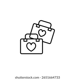 Linear Illustration Of Suitcases Adorned With Heart Symbols For Travels