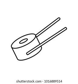 Linear illustration Sushi icon with chopsticks, chopsticks for sushi, Japanese food, rolls or sushi, Japanese restaurant, sushi with you, cafe of Japanese food, food on a white background.