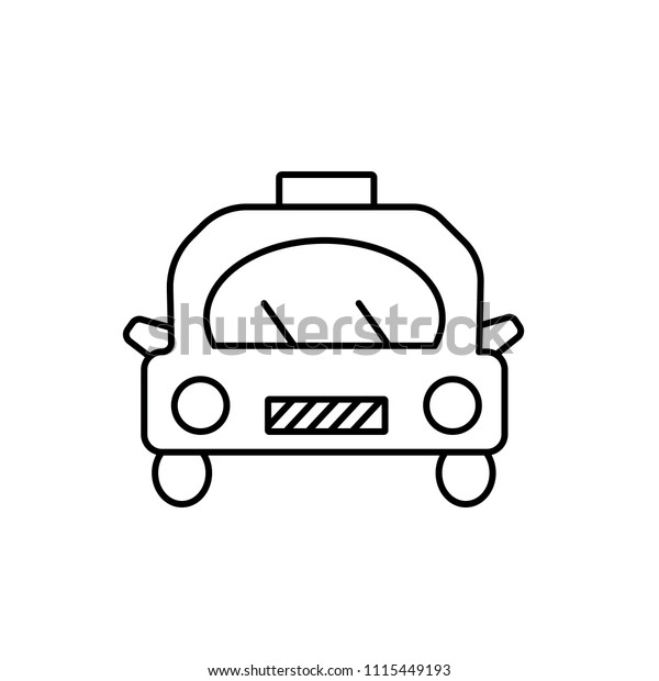Linear illustration of taxi icon, car,\
driver, hitchhiking, checkers, trip, yellow taxi, hiking, summer,\
trip on a white\
background.