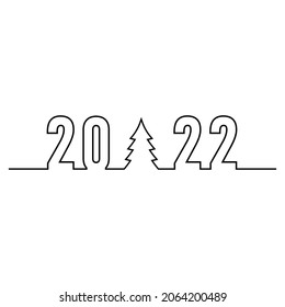 Ilustración lineal texto 2022 con árbol y reloj de navidad