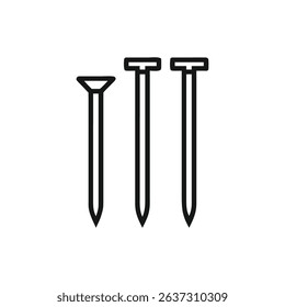 Linear illustration of three nails on a White Background