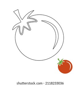 Ilustración lineal de un tomate. Libro de Colores para niños.