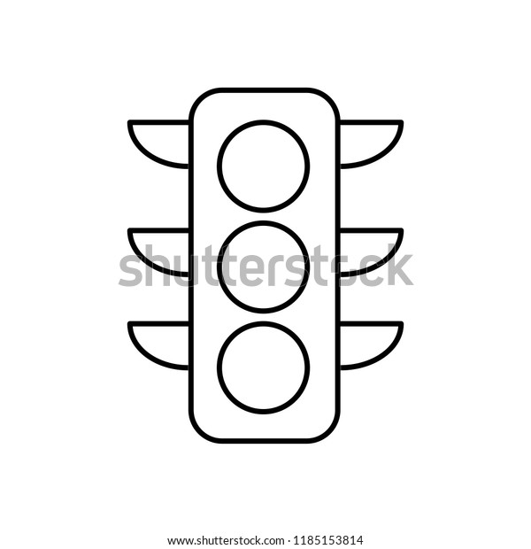 Linear illustration of traffic light\
icon, road, adjust, road sign, traffic light for traffic, car,\
traffic light with three colors on a white\
background.