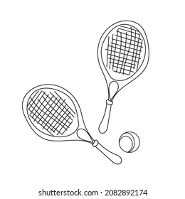 Linear illustration of two tennis rackets and a ball