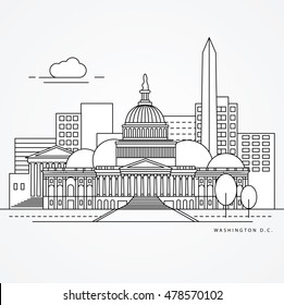 Linear illustration of Washinton DC, US Flat one line style. Trendy vector illustration, Greatest landmark - Capitol