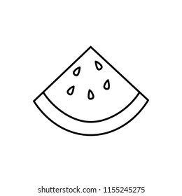 Linear illustration watermelon icon, fruit, berry, sweetness, summer, watermelon slice, diet, black watermelon with bones on a white background.