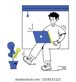 Lineare Illustration der Arbeit von zu Hause aus