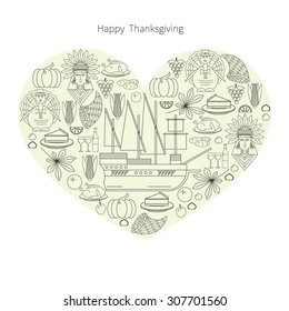 Linear illustrations on Thanksgiving in heart shape