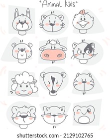 Linear illustrations set of children's characters. Vector illustrations in cartoon style.
