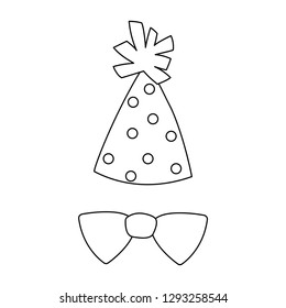 Linear image of a bow and a celebratory cap with a tassel. Vector illustration for coloring book, stencil, design, prints.