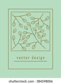 Linear image of a branch with leaves. Logo, icon, concept, illustration. Vector. Isolated.