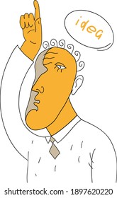 Linear image of a businessman who has a good idea with a raised hand and forefinger.