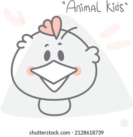 Linear image of a chicken in a children's style. Postcard doodle vector element.