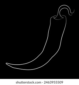 Linear image of chilli pepper. White line on a black background